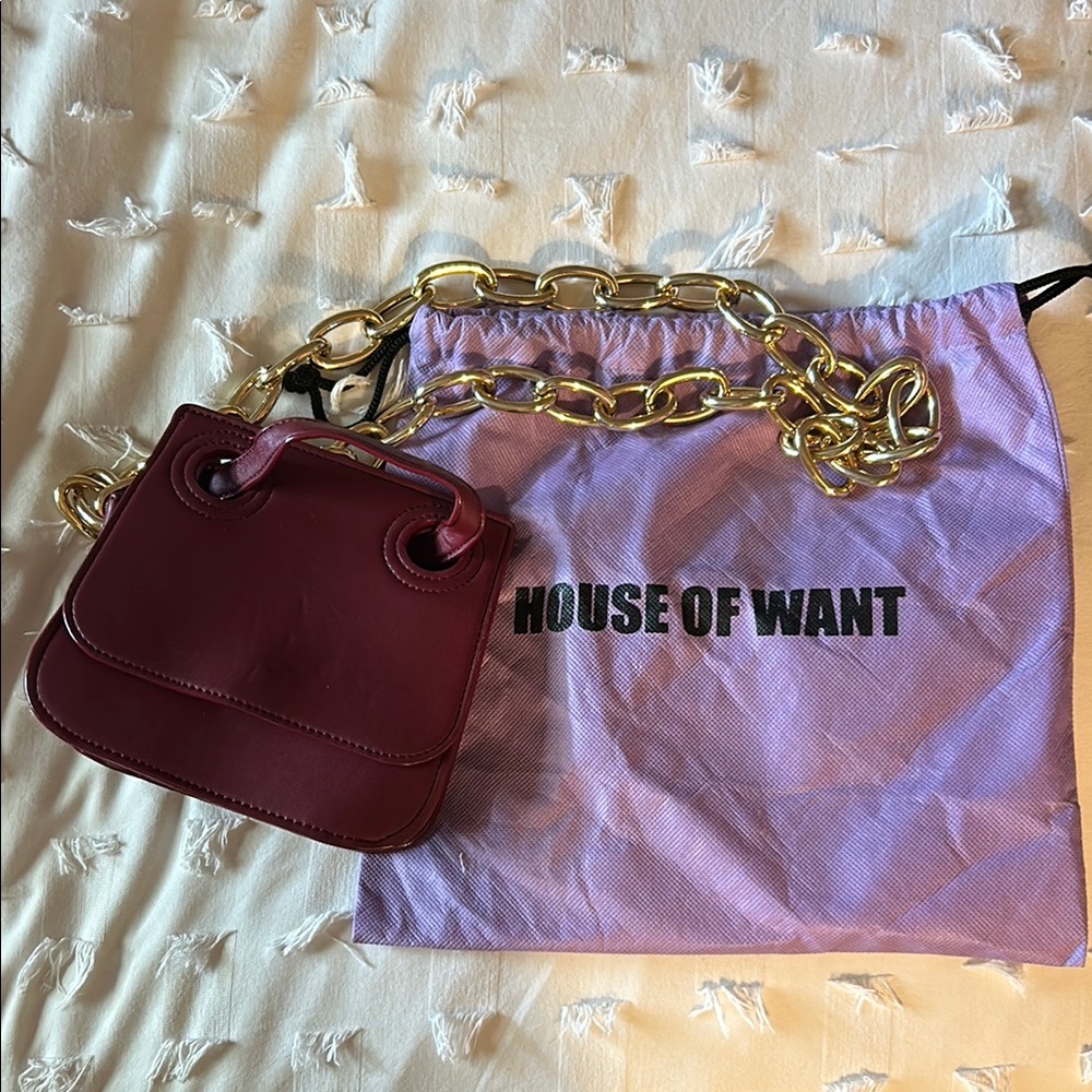 House Of Want Vegan Burgundy Crossbody Bag